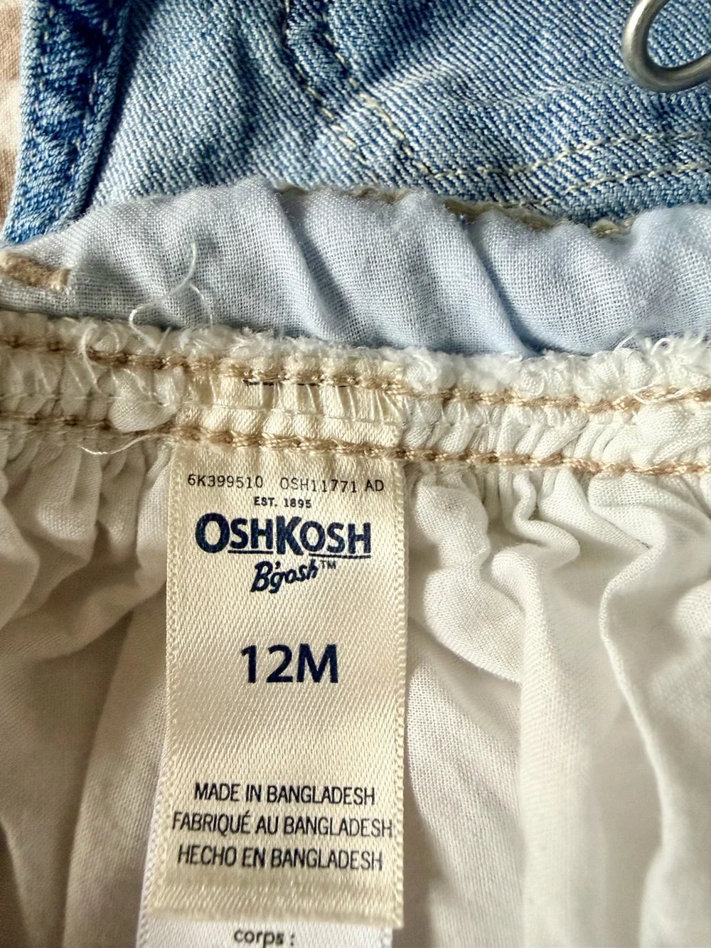 OshKosh B'gosh Blue Denim Bib Dress with White Eyelet Skirt